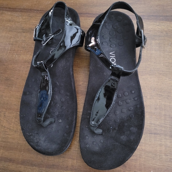 Vionic Paden Black Patent Leather T Strap Thong Sandal SZ 8 - Picture 1 of 4